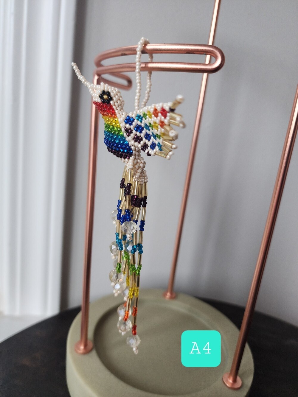 Huichol Beaded Hummingbird Key Chain Mexican Folk Art Bird 6” Sun Catcher A4
